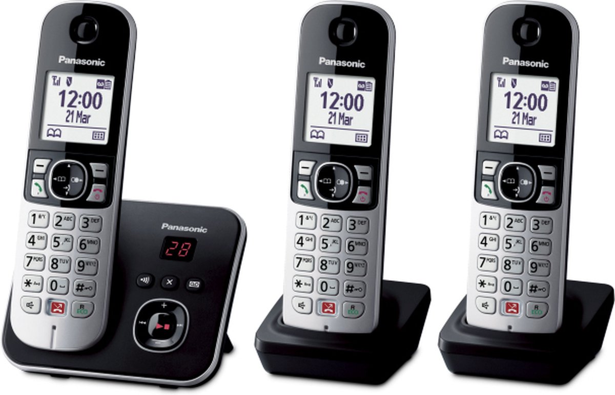 Panasonic KX-TG6863 DECT-telefoon met antwoordapparaat- Zwart, Zilver- 3 handsets